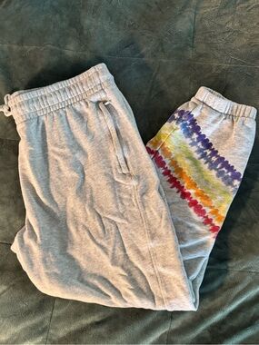 Fabletics Gray Sweatpants with Rainbow Tie-Dye Stripe
